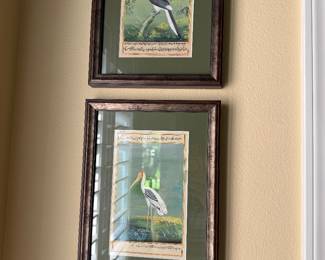 #69 - $150 - Set of two handpainted birds framed Stark India 9 1/2x13