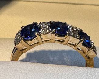 #13 - $315 - 14kt y gold diam/lab sapphires ring sz 6 1/2- 2.50gr