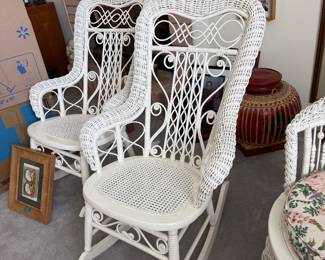 #14 - $125 each - White wicker rocking chairs 25x18x38