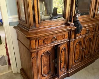 #34 - $795 - Thomasville Tuscany china cabinet 71"Wx19Wx7'2"T with 3 drawers & 3 cabinets doors