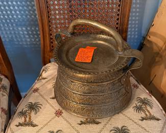 #37 - $120 - Brass carved food vessel with lid possibly Turkish 11x11