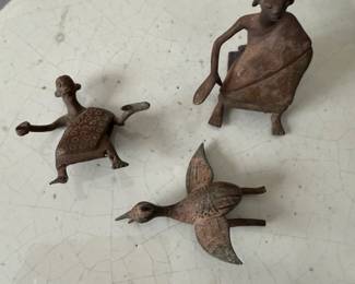 #32B - $ - Three bronz (Brass) figures 19th or 20th century to be coffin ornamentation purchased Cotonou 1985