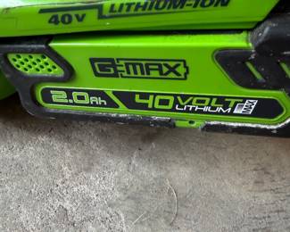 #107 - $160 - Three piece Greenworks yard tool set with battery charge