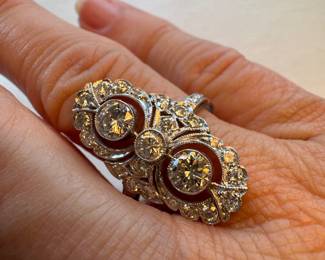 #1 - $3,800 - Vintage 3 stones Art Nouveau style ring 1.75ct diam sz 9