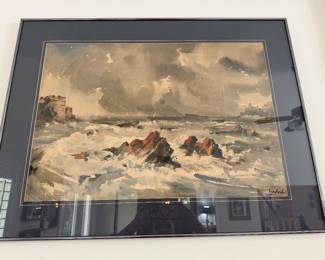 #24 - $150 - Watercolour Bay of Bengal stormy weather 27x35 signed Ms.Pork