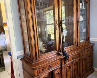 #34 - $795 - Thomasville Tuscany china cabinet 71"Wx19Wx7'2"T with 3 drawers & 3 cabinets doors