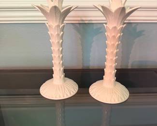 #59 - $50 - Fitz & Floyd palm tree white ceramic candlesticks