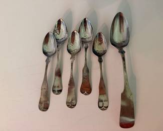 #62 - $120 - Set coin silver of 5 soons & 1 serving spoons 4oz approx