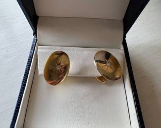 #5- $415-Cufflinks 10kt y.gold - mine cut diam - 5.7gr
