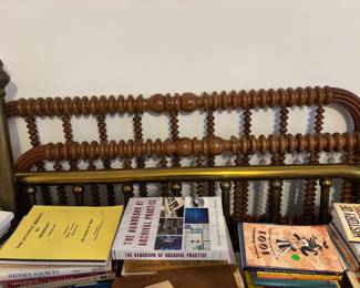 Brass bed - complete/ Wooden bed frame behind it