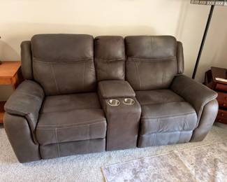 Dark Gray Power Reclining Loveseat with Center Console, USB, & Cup Holders