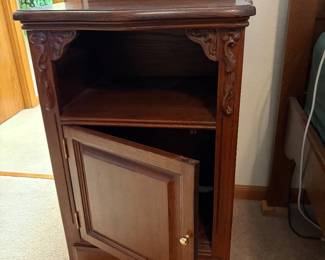 Vintage Ornate Carved Wood Nightstand / Bedside Cabinet