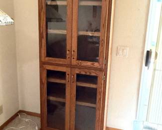 PAIR of Matching Oak Glass Display Cabinets – 72" Tall – 4 Glass Doors Each