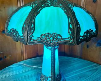 The lamp currently has blue light bulbs which are stunning