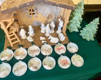 Full nativity and 12 days glass ornaments