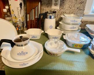 Blue Corningware dishes