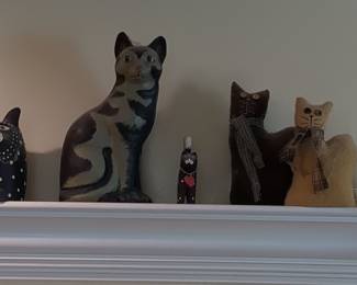 Collection of Folk Art Wooden and Fabric Cat Figurines