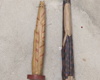 Hand-Carved Folk Art Tall Cat Figurines
