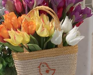 Decorative Woven Basket with Artificial Floral Arrangement