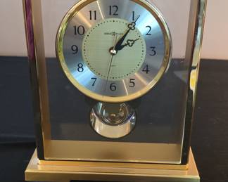 Howard Miller Brass and Glass Mantel Clock with Pendulum