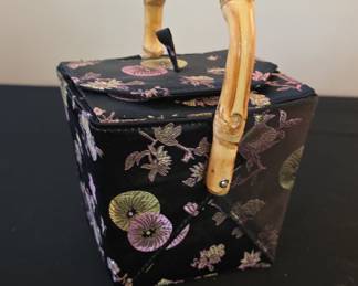 Vintage Chinese Takeout Box Handbag with Bamboo Handle