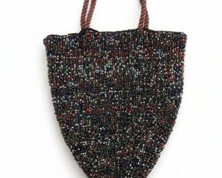 Vintage Multi-Color Seed Bead Drawstring Pouch with Tassel