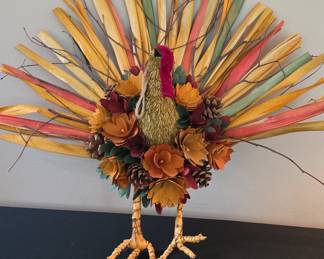 Handcrafted Harvest Turkey Tabletop Figure with Natural Materials