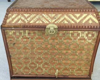 Vintage Woven Bamboo and Brass Trunk with Chinese Clasp
