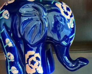 Vintage Fenton Cobalt Blue Hand Painted Elephant