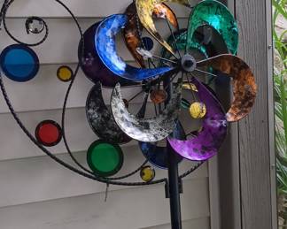 Multi-Colored Kinetic Garden Wind Spinner with Decorative Accents