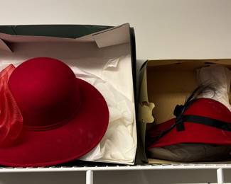 Vintage Red Felt Women's Hats with Embellishments