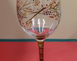 Hand-Painted Autumn Meadow Wine Glass