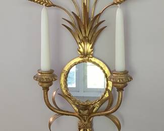 Pair of Italian Gilt Metal Wheat Sheaf Wall Sconces, circa 1950s
