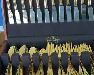 Reed & Barton Christmas Holly Gold-Plated Flatware Set