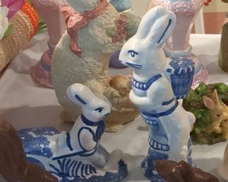 Vintage Blue and White Ceramic Easter Bunnies Collection