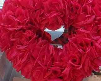 Artificial Red Rose Heart Wreath with Plaid Bow
