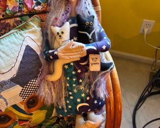 Handmade Witch Doll with Cats