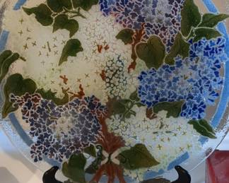 Peggy Karr Fused Glass Platter with Lilacs