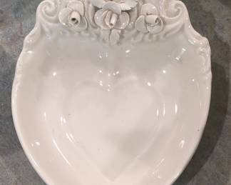 Vintage Italian Porcelain Heart-Shaped Floral Trinket Dish