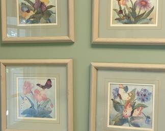 Set of Four Floral and Butterfly Botanical Prints