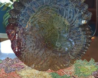 Mosser Glass Iridescent Carnival Glass Turkey Platter