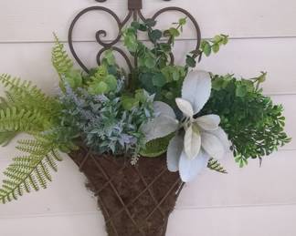 Wall-Mounted Metal Hanging Basket Planter with Scrollwork Backplate