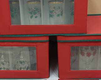 Vintage Christmas Glassware Sets with Holiday Books and Storage Cases