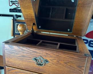 Solid wood tall dresser, with jewellery holder and mirror built in.