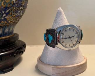 Navajo Sterling watchband, Timex