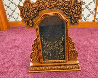 Ornately carved table top clock shell
