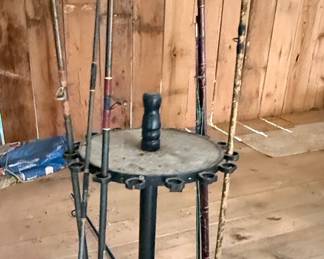 Rush Creek Creations Fishing Rod Storage Rack with Assorted Fishing Rods and Reels