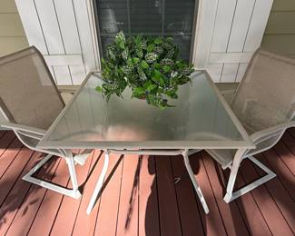 Square Glass-Top Patio Bistro Set with 4 Sling Chairs