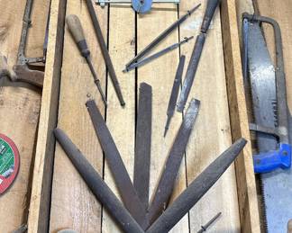 Vintage Auger Bits and Brace Drill Assortment in Wood Crate