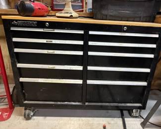 Husky 9-Drawer Rolling Tool Cabinet with Wood Top